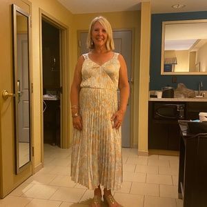 Vince lotus print pleated slip dress